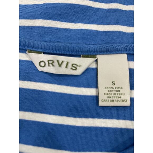 Orvis Long Sleeve blue White Striped 100% Pima Cotton Shirt Size Small - Picture 3 of 4